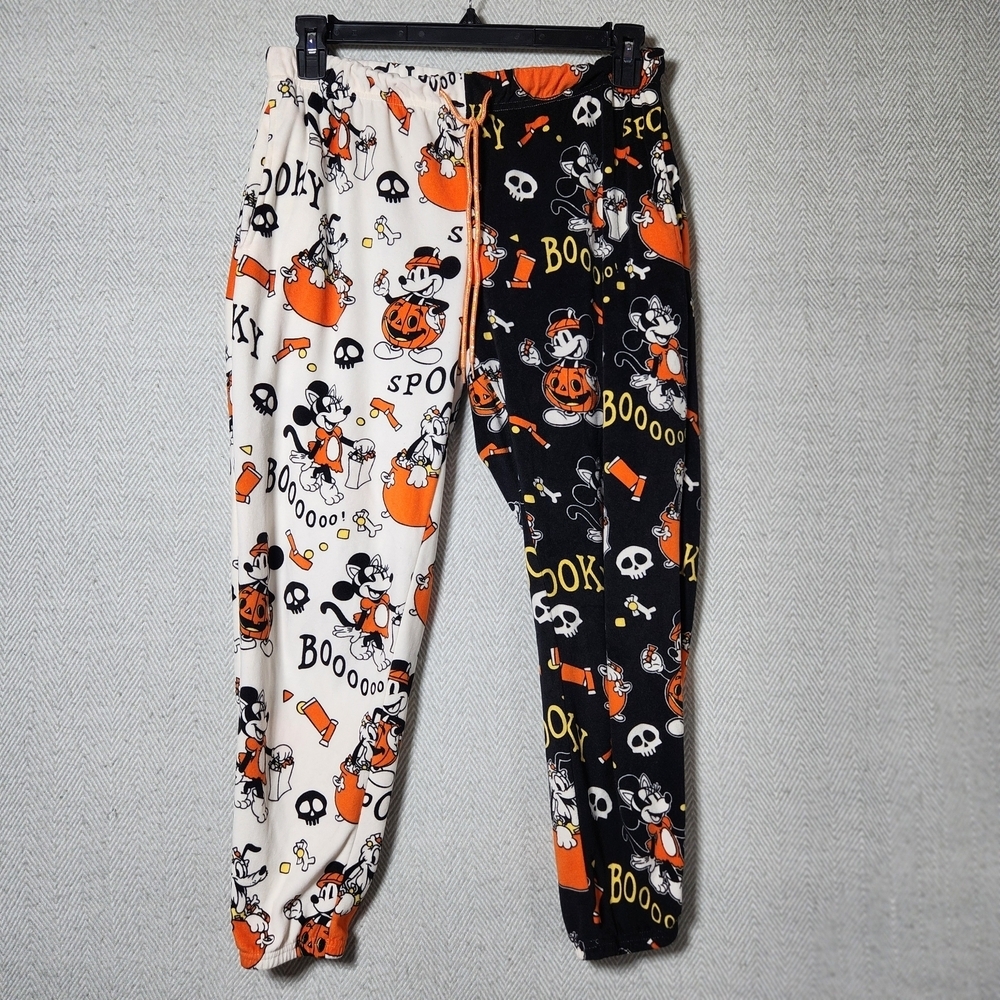 Disney Mickey Mouse Womens Medium Halloween Themed Pants Black and White Orange